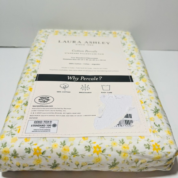 Laura Ashley Cotton Percale Yellow Floral Standard Pillowcase Pair - Picture 13 of 13